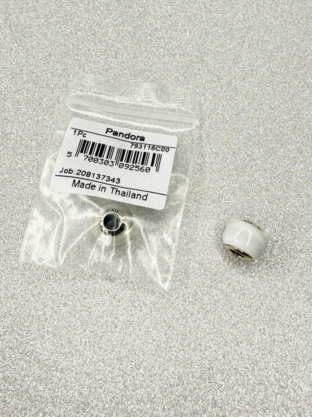 2 Pandora White Mini Murano Glass Charm